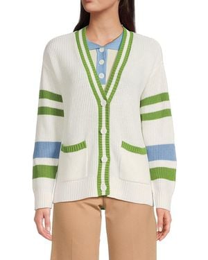 Saks Fifth Avenue Striped Rib Knit Cardigan - Green