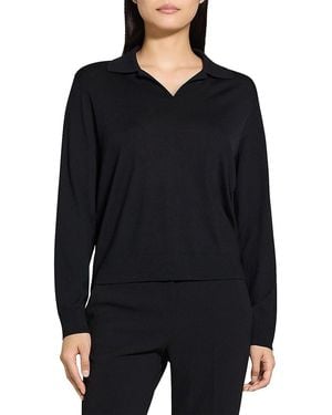 Theory Easy Wool Long-Sleeve Polo Top - Black
