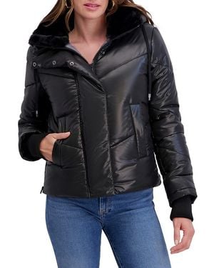 Kensie Cire Faux-Fur Trimmed Hooded Puffer Jacket - Black