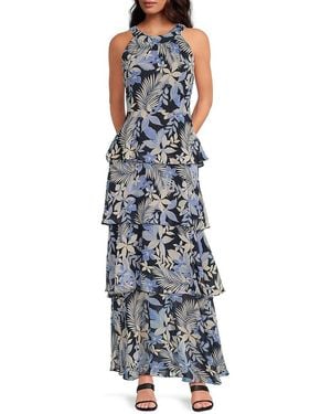 Tommy Hilfiger Floral Tiered Halter Maxi-Dress - Blue