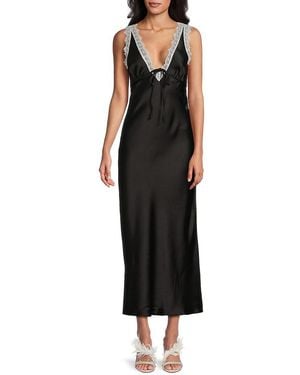 Bebe Lace-Trimmed Satin Midi-Slipdress - Black