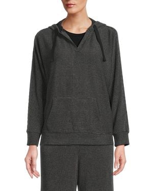 Bobeau Striped Dolman Sleeve Hoodie - Grey