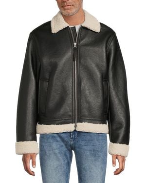 Hudson Jeans Faux Shearling-Collar Bomber Jacket - Black