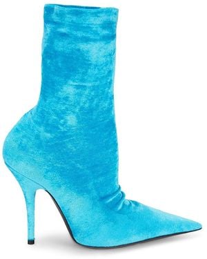 Balenciaga 110Mm Velvet Stiletto Ankle Boots - Blue