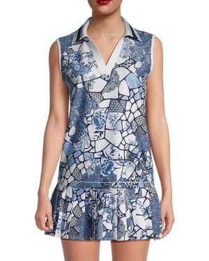 Johnny Was Moonlight Glass Floral Sleeveless Polo Shirt - Blue