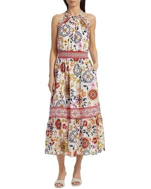 Ramy Brook Delia Floral Cotton-Blend Halterneck Midi-Dress - White