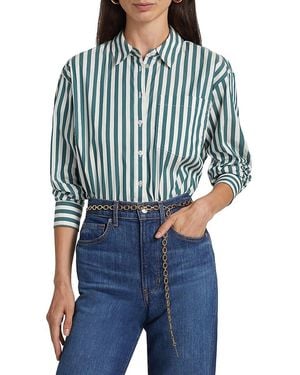Veronica Beard Maia Cotton Poplin Crop Shirt - Blue