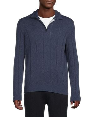 Bruno Magli Textured Striped Quarter Zip Pullover - Blue