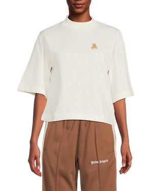 Palm Angels Cropped Mock Turtleneck Cotton Tee - White