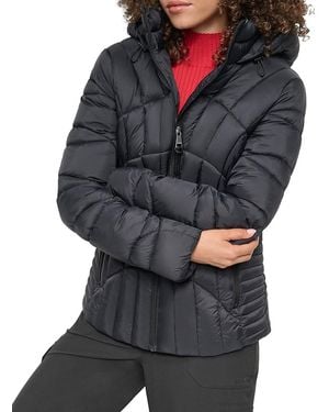 Donna karan side tab faux fur puffer jacket online