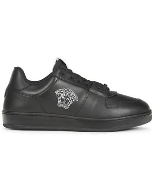 Versace Logo Low Top Leather Trainers - Black