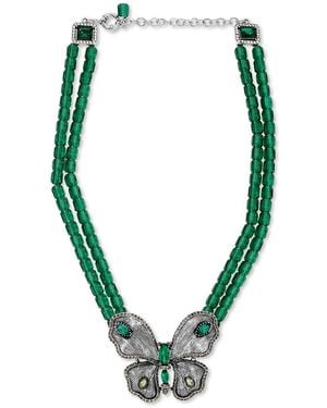 Eye Candy LA Azura Silvertone Butterfly Pendant Beaded Necklace - Green