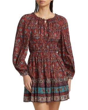 Ulla Johnson Val Botanical Shadow Stripe Dress - Red
