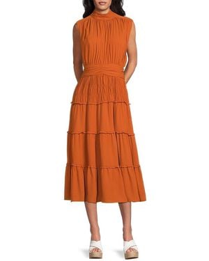 10 Crosby Derek Lam Derek Lam Crosby Junia Ruched Tiered Midi-Dress - Orange