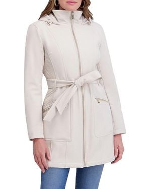 Kensie Hood Belted Softshell Jacket - White