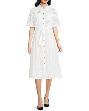 10 Crosby Derek Lam Lincoln Short-Sleeve Eyelet Midi Shirtdress - White