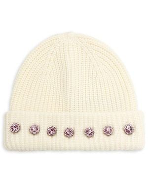 Kurt Geiger Crystal Embellished Ribbed Beanie - Natural