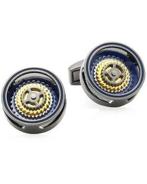 Tateossian Bullseye Gear Enamel Cufflinks - Blue