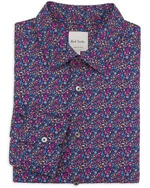 Paul Smith Floral Cotton Tailored Fit Dress Shirt - Blue
