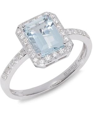 Effy 14k White Gold, Aquamarine & 0.27 Tcw Diamond Ring - Metallic