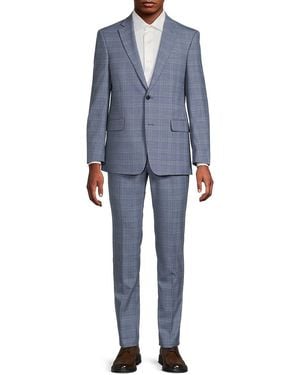 Saks Fifth Avenue Windowpane Wool-blend Modern-fit Suit - Blue