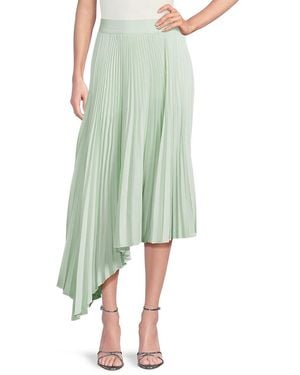 Alice + Olivia Jenara Pleated Asymmetrical Georgette Midi-Skirt - Green