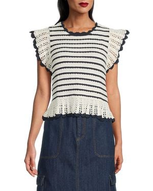 Rails Coen Striped Cotton Crochet Knit Top - Black