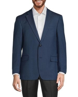 Saks Fifth Avenue Herringbon Regular Fit Wool Blend Blazer - Blue