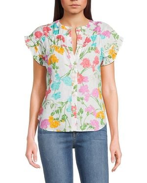 Saks Fifth Avenue 100% Linen Smocked Shirt - White
