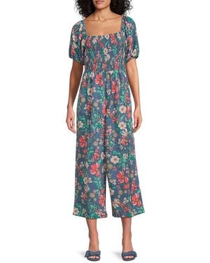 Tommy Hilfiger Floral Smocked Cropped Jumpsuit - Blue