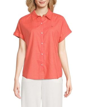 Tommy Hilfiger Textured Dobby Cotton Rolled-Sleeve Button Shirt