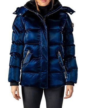 Woodpecker Faux Fur-Lined Long Puffer Coat - Blue