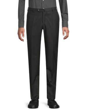 Isaia Holman Flat Front Wool Dress Pants - Black