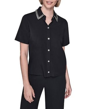 Karl Lagerfeld Luxe Jewelled Short-Sleeve Knit Shirt - Black