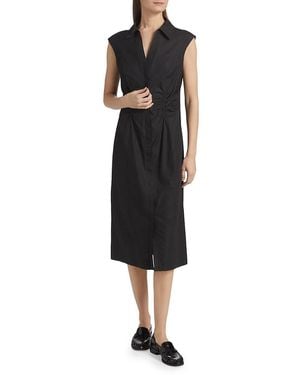 10 Crosby Derek Lam Poplin Ruched Midi-Shirtdress - Black
