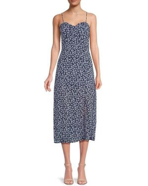 Lea & Viola Floral Button-Side Midi-Dress - Blue