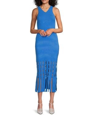 Rails Sleeveless Fringed Rib-Knit Midi-Dress - Blue