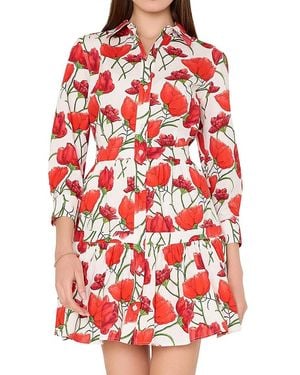 MILLY Priscilla Peonia Poplin Mini Shirtdress - Red