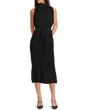 Sam Edelman Pleated Tie-Waist A-Line Midi-Dress - Black