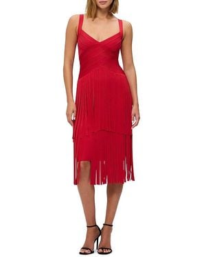 Hervé Léger The Mischa Fringe Hem Bandage Midi Dress - Red