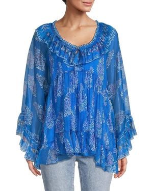 Johnny Was Gal Ruffle Tie Blouse - Blue