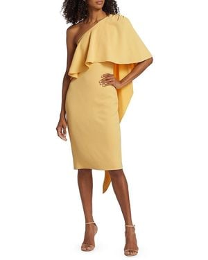 Badgley Mischka One-Shoulder Cape Sheath Dress - Metallic