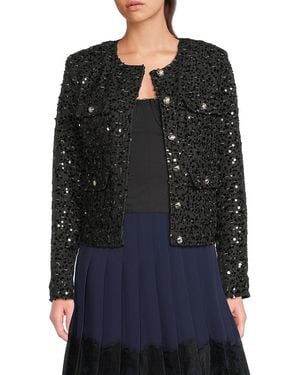 Karl Lagerfeld Sequin-Embellished Textured Tweed Jacket - Black