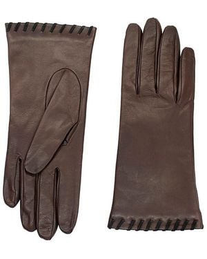 Portolano Whipstitch-trim Leather Gloves - Brown