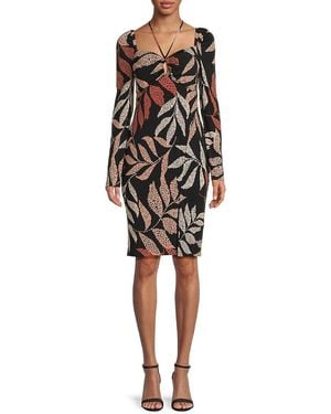 Guess Leaf Print Sheath Dress - Black