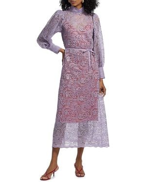 FARM Rio Lace Tie-Waist Midi-Dress - Purple