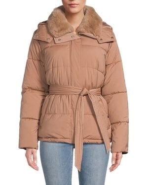 Calvin Klein Faux Fur Collar Hooded Puffer Jacket - Blue