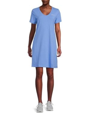 DKNY Studded Logo V-Neck T-Shirt Dress - Black