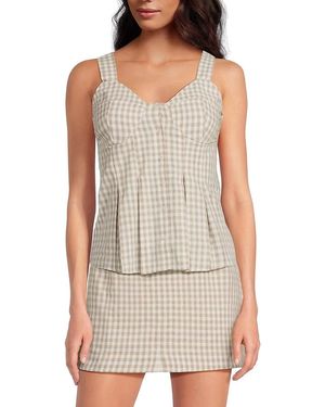 Lea & Viola Gingham-Checked Pleated Tank - Grey