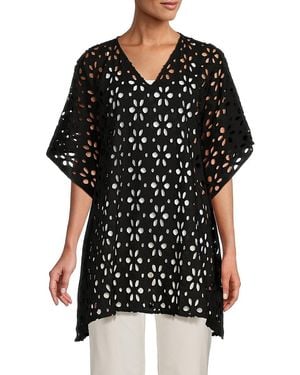 Saks Fifth Avenue Eyelet Ruana - Black